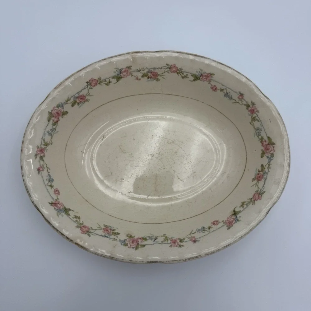 Vintage China‎ Oval Candy Dish Gold Roses Chunky Stained Floral Serving Dish